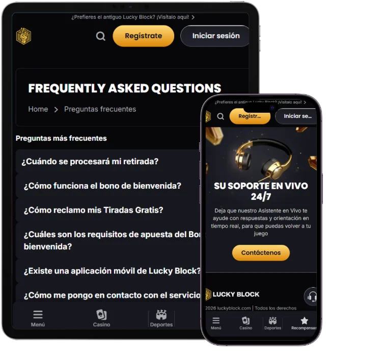 Lucky Block Casino sección de preguntas frecuentes y soporte en la versión móvil
